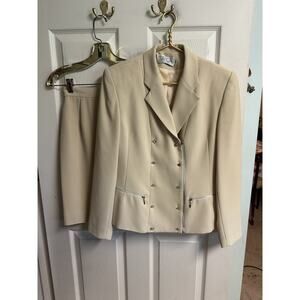 TAIGA Paris VNT 90s Skirt Suit Set Beige Tan Moto Blazer Zip Studded Med 10
